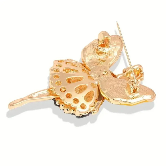 Colorful Ballet Dance Fairy with Wings Sparkly Goldtoned Rhinestone Brooch Pin - Picture 2 of 2